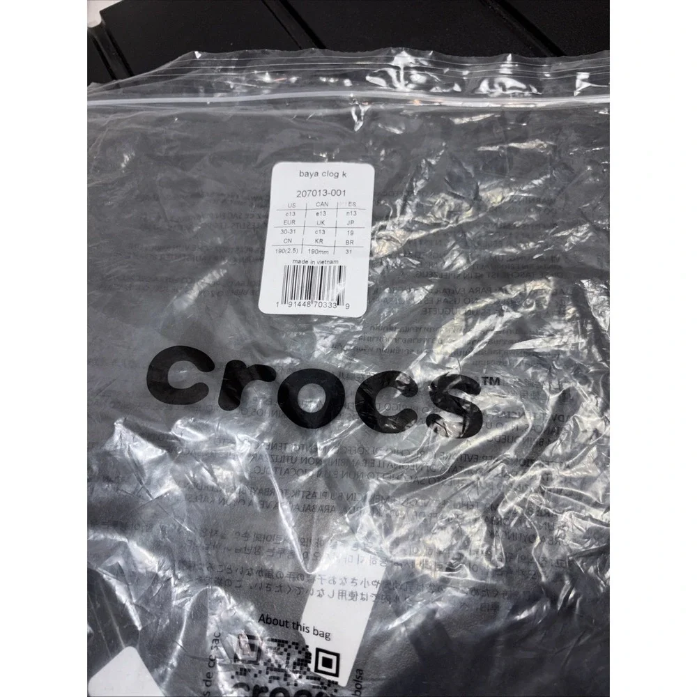 Crocs Kids Baya Clog K Kids Black Iconic Comfort Slipons Size Youth US C13- NWT